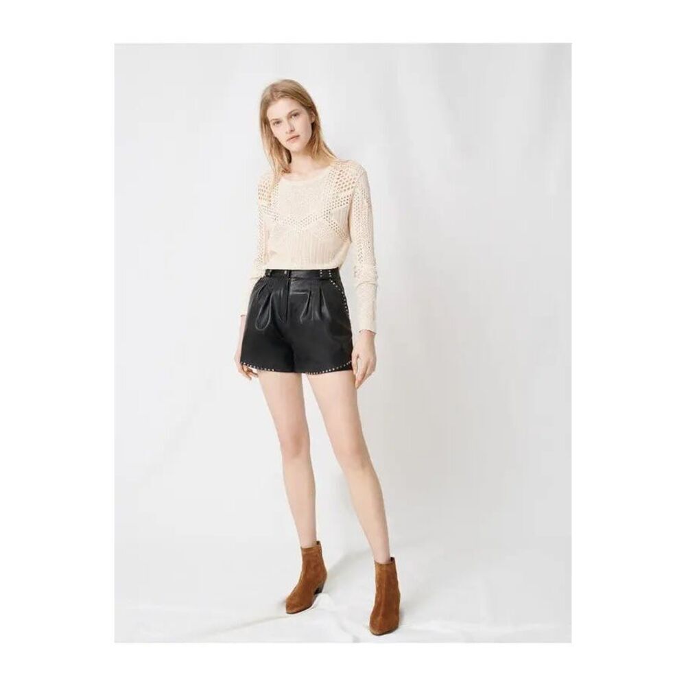 MAJE Ilyad Lamb Leather Studded Shorts - Picture 5 of 14